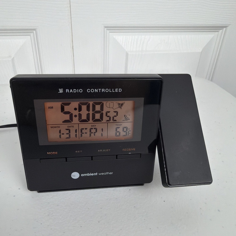 Ambient Weather RC-8427 Radio Controlled Projection Alarm Clock Temperature WWV